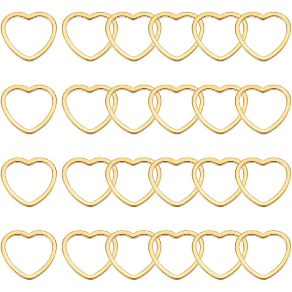 About 40 Pcs Real 18K Gold Plated Hollow Heart Linking Rings Valentine's Day Stainless Steel Heart Frame Charms Love Links Connectors Metal Linking Rings for DIY Jewelry Making Real 18K Gold Plated