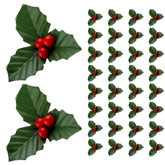 40 Pcs Red Artificial Holly Berry Branches Ornaments Set Christmas Fake Flowers Foam Berries Picks with Leaves DIY Wreath Xmas Tree for Holiday Birthday Party Decorations By Scheam