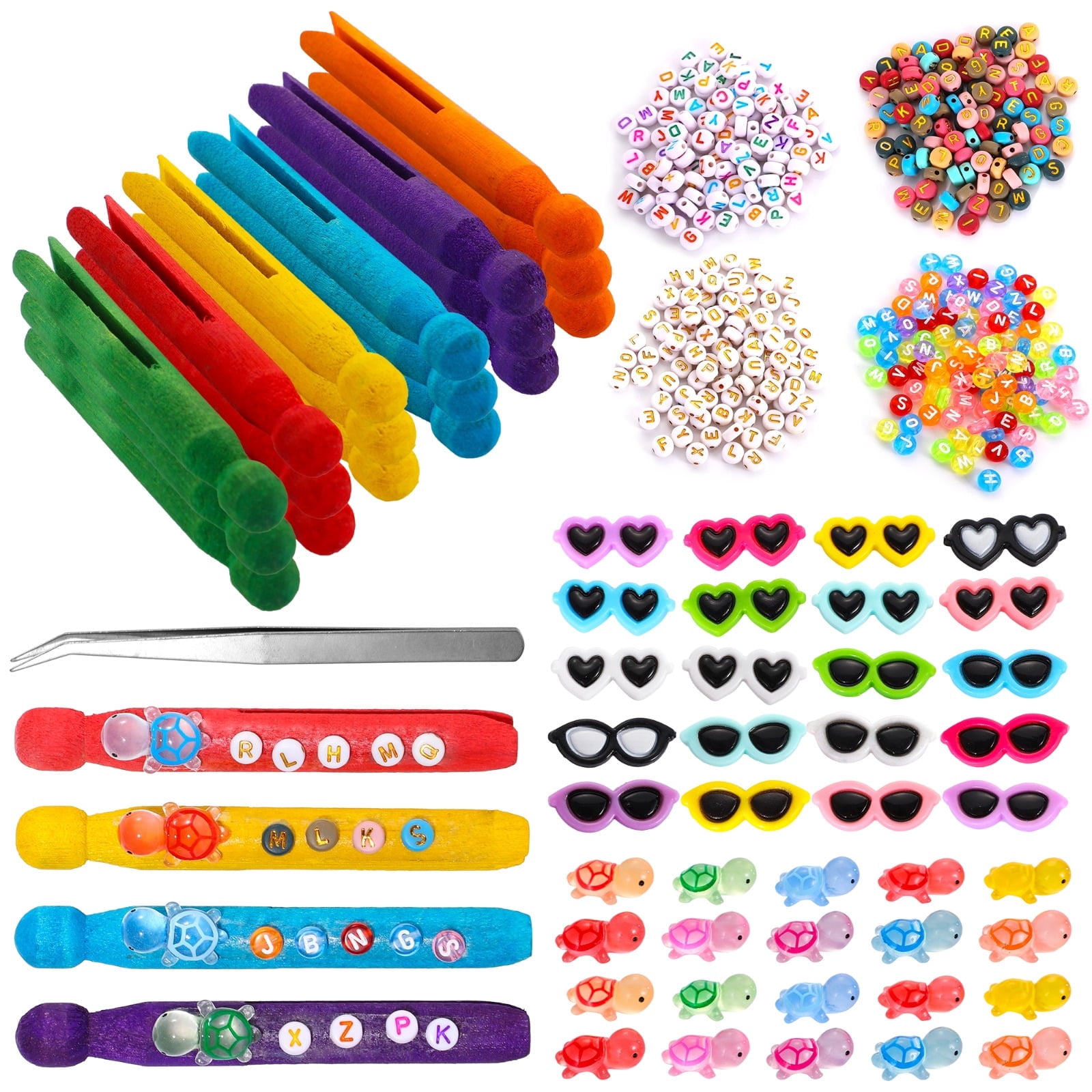 DIY Cheer Pins Kit with Alphabet Beads & Glow Turtles, 40 Pcs Wood ...