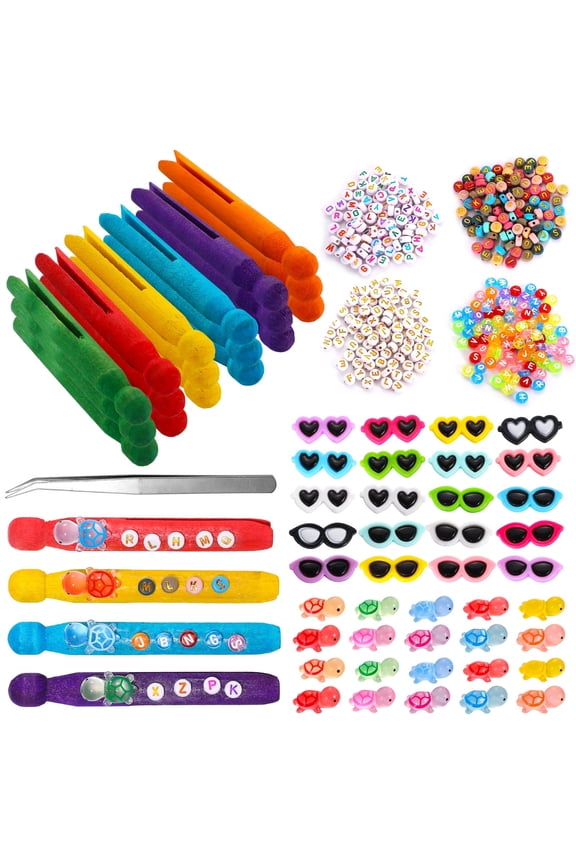 DIY Cheer Pins Kit with Alphabet Beads & Glow Turtles, 40 Pcs Wood Clothespins for Custom Spirit Crafts, Team Party Favors & Accessories