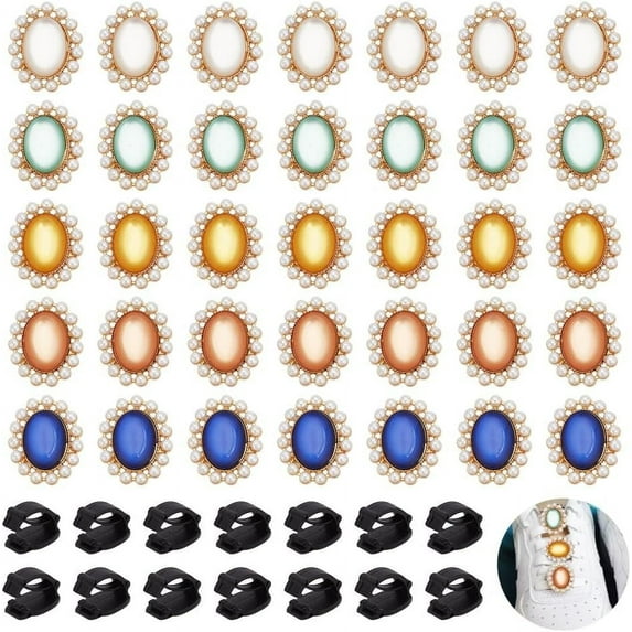 40 Pcs Shoelace Charms 5 Colors Blank Shoe Clips with Oval Cat Eye Cabochons Shoes Clips Decoration Making Kit for DIY Crafts Decoration Project Shoes Decoration 1box