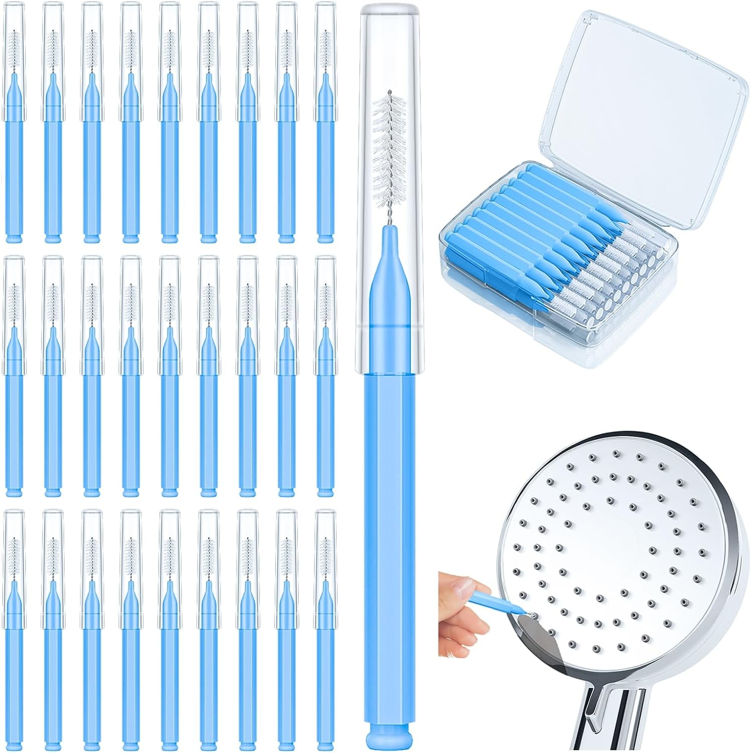 40 Pcs Shower Head Cleaner Tool, Blue Shower Head Cleaning Brush for ...