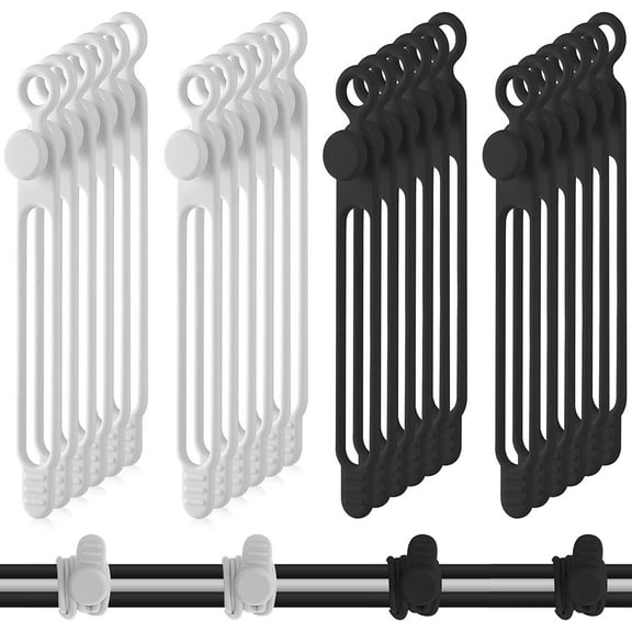 40 Pcs Silicone Cable Ties Reusable Holder Strap Cord Ties Adjustable Cable Straps Multipurpose Charging Cable Organizer for Fastening Cable Charging Cords Wires Power (Black, White)