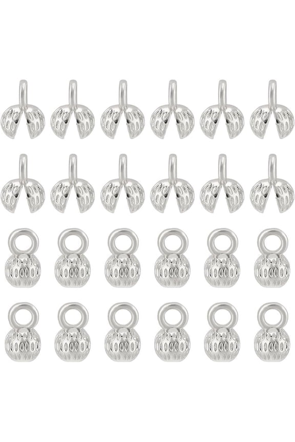 40 Pcs Silver Plated Brass Crimp Cover Beads Clamshell Bead Tips Chain Endcaps Calotte Ends Chain Connector Knot Cover for Necklace Bracelet Jewelry Crafts Making DIY Findings