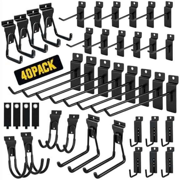 40 Pcs Slatwall Hooks & Hangers Heavy-Duty Metal Slatwall Accessories Kit for Garage, Workshop & Shed Organization of Tools, Ladders, and Garden Equipment$$Tools & Hardware Other
