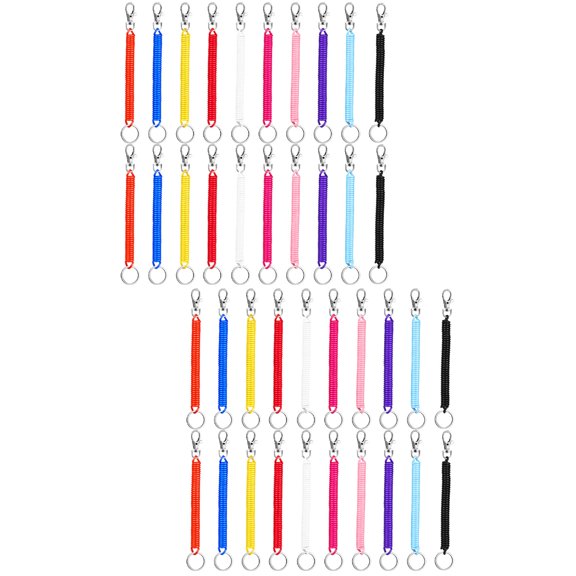 40 Pcs Spring Keychain Id Cards Holder Lobster Clasps Chains Coil Mobile Phone Straps Elastic Rope Plastic