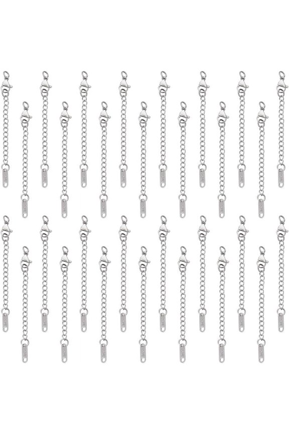 40 Pcs Stainless Steel Chain Extender 64~80mm Chain Extension Necklace Bracelet Extender Chain Pendant Anklet Chain Extenders Tails Chain for DIY