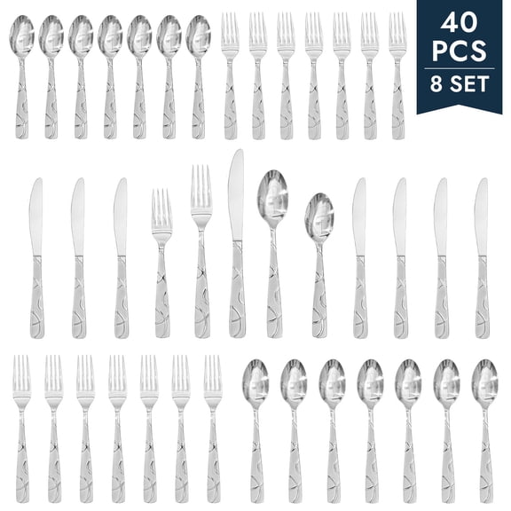 40 Pcs Stainless Steel Silverware Set, Modern Flatware Set for Kitchen, Service for 8