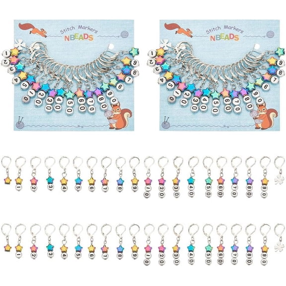 40 Pcs Star Number Stitch Markers Mixed Material Crochet Stitch Marker Removable Leverback Hook Locking Stitch Marker for Knitting Weaving Sewing Jewelry Making