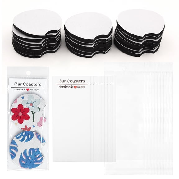 40 Pcs Sublimation Blank Car Coaster Set, Sublimation Car Coaster Blanks with Coaster Display Cards and Self Sealing Bags, 2.75 inch Round Rubber Heat Transfer Coasters for DIY Crafts Gifts