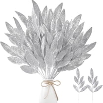 40 Pcs Teal Artificial Glitter Leaves – 14" Glittered Christmas Teal Floral Picks and Sprays | Sparkly Blue-Green Leaf Stems for Christmas Tree, Wreath, Garland & Wedding Table Decorations