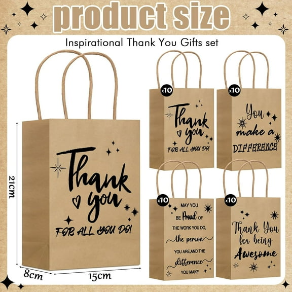 40 Pcs Thank You Gift Bags for Classroom, Employee Appreciation, School, Office, Team, Surgical Tech - Kraft Color