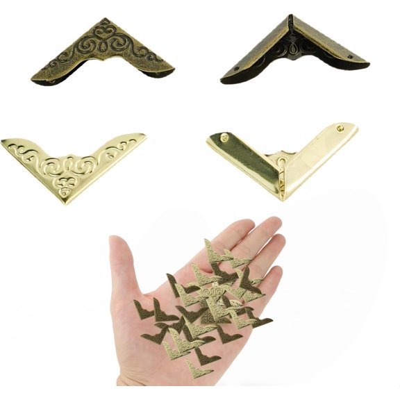 40 Pcs Vintage Metal Book Corner Protectors for Paperbacks Book Binding Covers Decorative Menu Album Notebook Scrapbook (Matte Bronze, Glossy Gold)