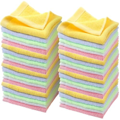 40 Pcs Wash Cloth Bulk Cotton Bath Hand Face Washcloths Soft Quick Drying Towel for Women Bathroom Washing Body Viscose Fiber Multipurpose Fingertip Rags(10 x 10 Inch,Multicolor)