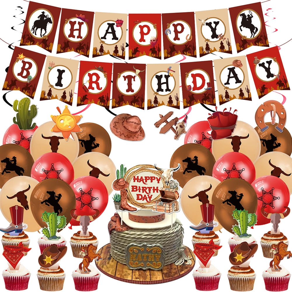 Cowboy Party Decorations Set - Western Theme Birthday Banners & Hanging Swirls For Boys & Girls - View #7