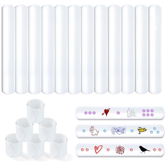 40 Pcs White Slap Bracelets DIY Bands Wristbands 8.7 x 1.2 inch Blank Snap Bracelet Bracelets Plastic Plain Snap Party Favors for DIY Craft Painting Project