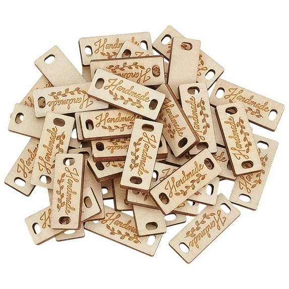 40 Pcs Wooden Clothing Labels PapayaWhip Handmade Signs Label with 2 Hole Personalized Label Tags for Clothing Hats Bag Decoration 1.18x0.47 Inch Brown