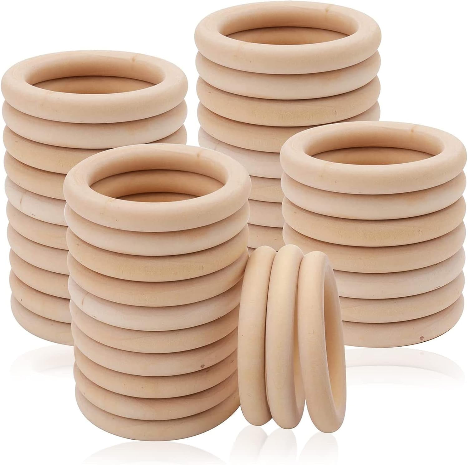 40 Pcs Wooden Rings - 70mm Natural Solid Wood Rings Smooth Unfinished ...