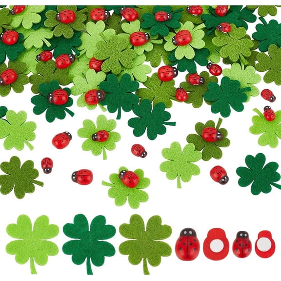 40 Pcs Wooden Self-Adhesive Ladybird with 60Pcs Felt Clover Leaves Lucky Beetle Lucky Clover Felt Clover Leaves Lucky Charm Ladybird Craft Decoration DIY