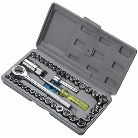 40-Piece 3/8-Inch Ratchet Socket Wrench Set with Storage Case, Includes 1/4-Inch & 3/8-Inch Drive SAE and Metric Sockets, Spinner Handle and Extension Bar for Auto Repair and Home Maintenance