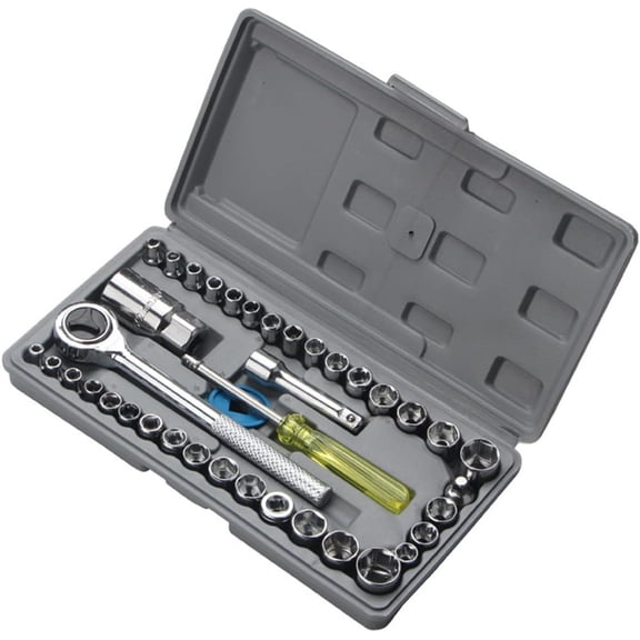 40-Piece 3/8-Inch Ratchet Socket Wrench Set with Storage Case, Includes 1/4-Inch & 3/8-Inch Drive SAE and Metric Sockets, Spinner Handle and Extension Bar for Auto Repair and Home Maintenance