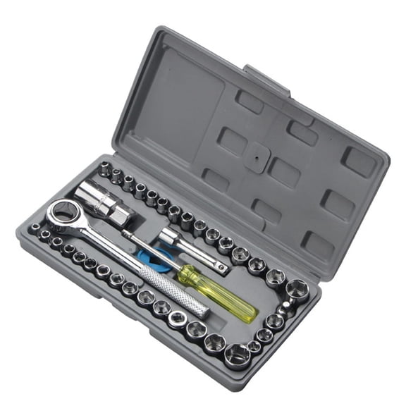 40-Piece 3/8-Inch Ratchet Socket Wrench Set with Storage Case, Includes 1/4-Inch & 3/8-Inch Drive SAE and Metric Sockets, Spinner Handle and Extension Bar for Auto Repair and Home Maintenance