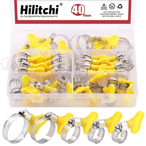 40 Piece 8-29mm Key-Type Adjustable Hose Clamp Assortment Kit