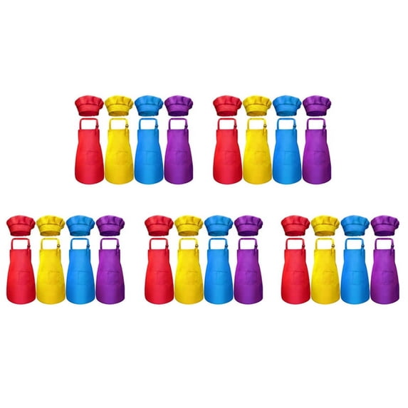 40-Piece Children's Apron and Chef Hat Set, Adjustable, with 2-Pocket Kitchen Apron Apron
