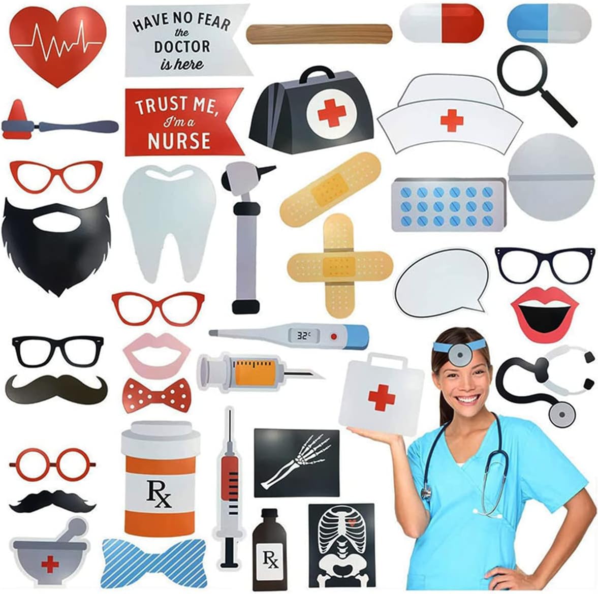 40Piece Dental Photo Booth Props Kit for Photoshoot and Costume