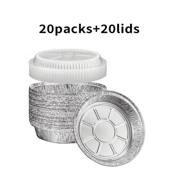 40-Piece Disposable Aluminum Foil Tray Set (Includes 20 Bases + 20 Lids) - 7-Inch Round Baking Tray, Suitable For Baking, Heat Retention, And Serving - Covered Round Aluminum Foil Tray - Mother's Day