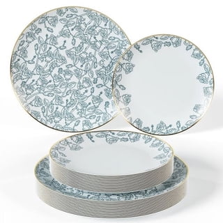 40-Piece Disposable Plastic Plates Set - Elegant Rose Design - Service for 20 Guests by Crown Displayâ„¢