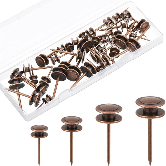 40 Piece Double Headed Picture Hangers Nails 4 Size Long Thumb Tacks for Wall Hanging Decorative Nails Push Pins Picture Hooks for Drywall Photo Decor, 10/20/ 30/ 50lb(Red Antique)