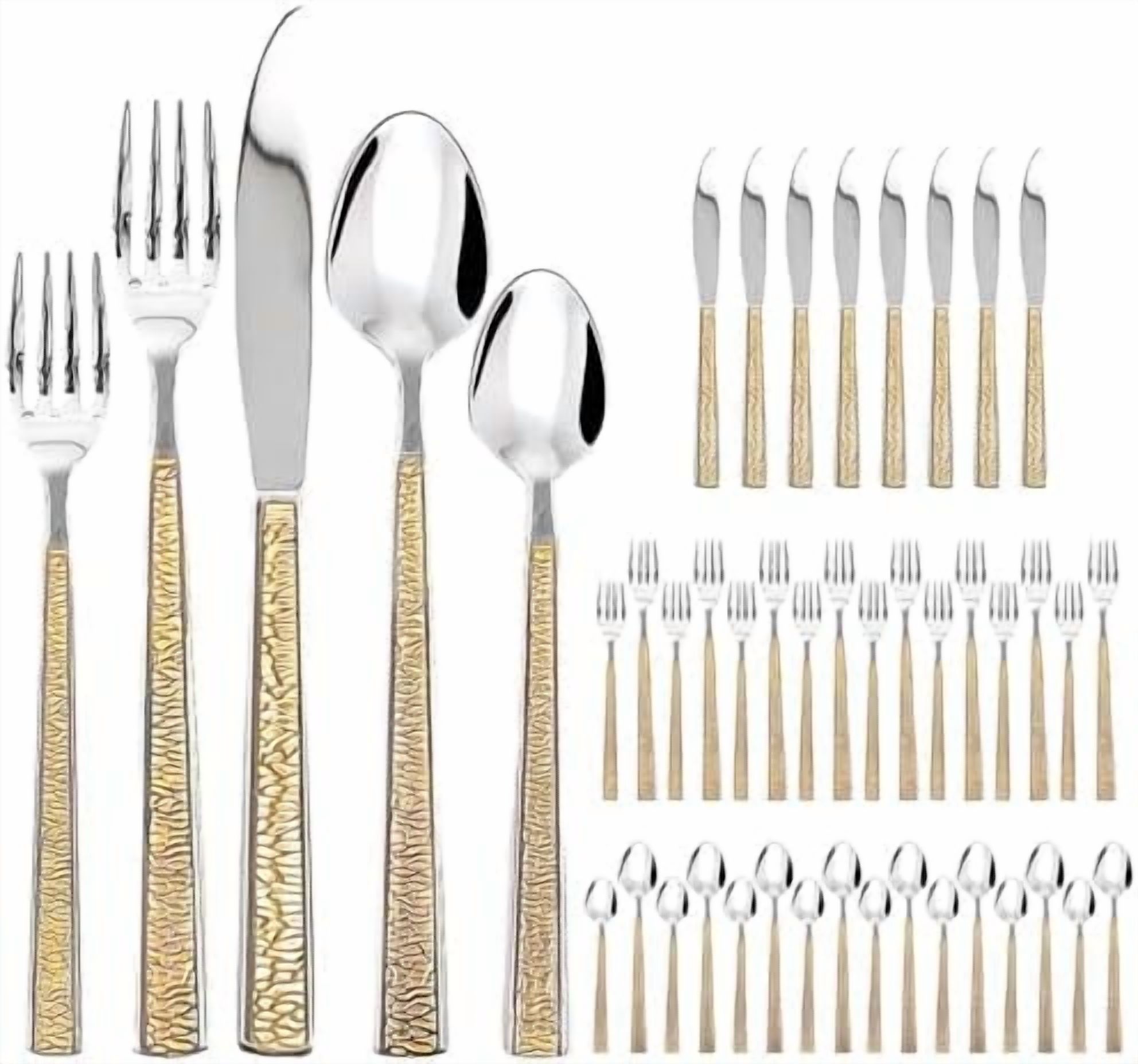 40-Piece Gold Flatware Set for 8, 18/10 Stainless Steel Silverware Set ...