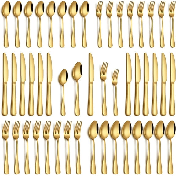 40 Piece Gold Silverware Set, Stainless Steel Flatware Set for 8 Food Grade Cutlery Utensil Set Include Knife Fork Spoon Mirror Polished Dishwasher Safe