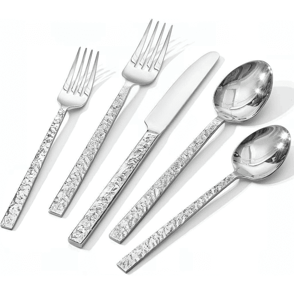 40-Piece Hammered Silver 18/10 Stainless Steel Flatware Set for 8