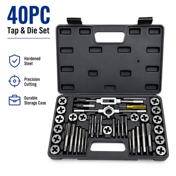 40Piece HeavyDuty Tap and Die Set, Metric M3M12 Bearing Steel Internal & External Threading Tool Kit with Storage Case