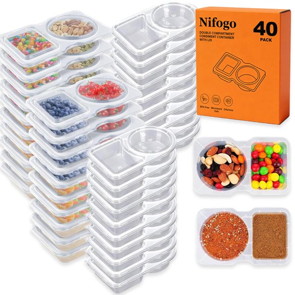 40-Piece Microwave Safe Snack Containers (1.2kg Total), 2-Compartment Stackable Airtight Reusable with Lids for Meal Prep