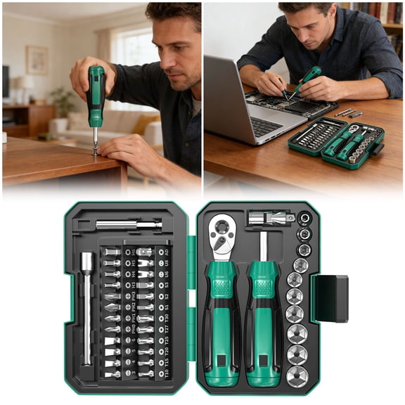 40-Piece Portable Precision Screwdriver & Socket Tool Set, Multi-Bit Diy Repair Kit With Ergonomic Handles For Electronics, Bicycles & Home Projects (Green-20X15X25Cm)#5555