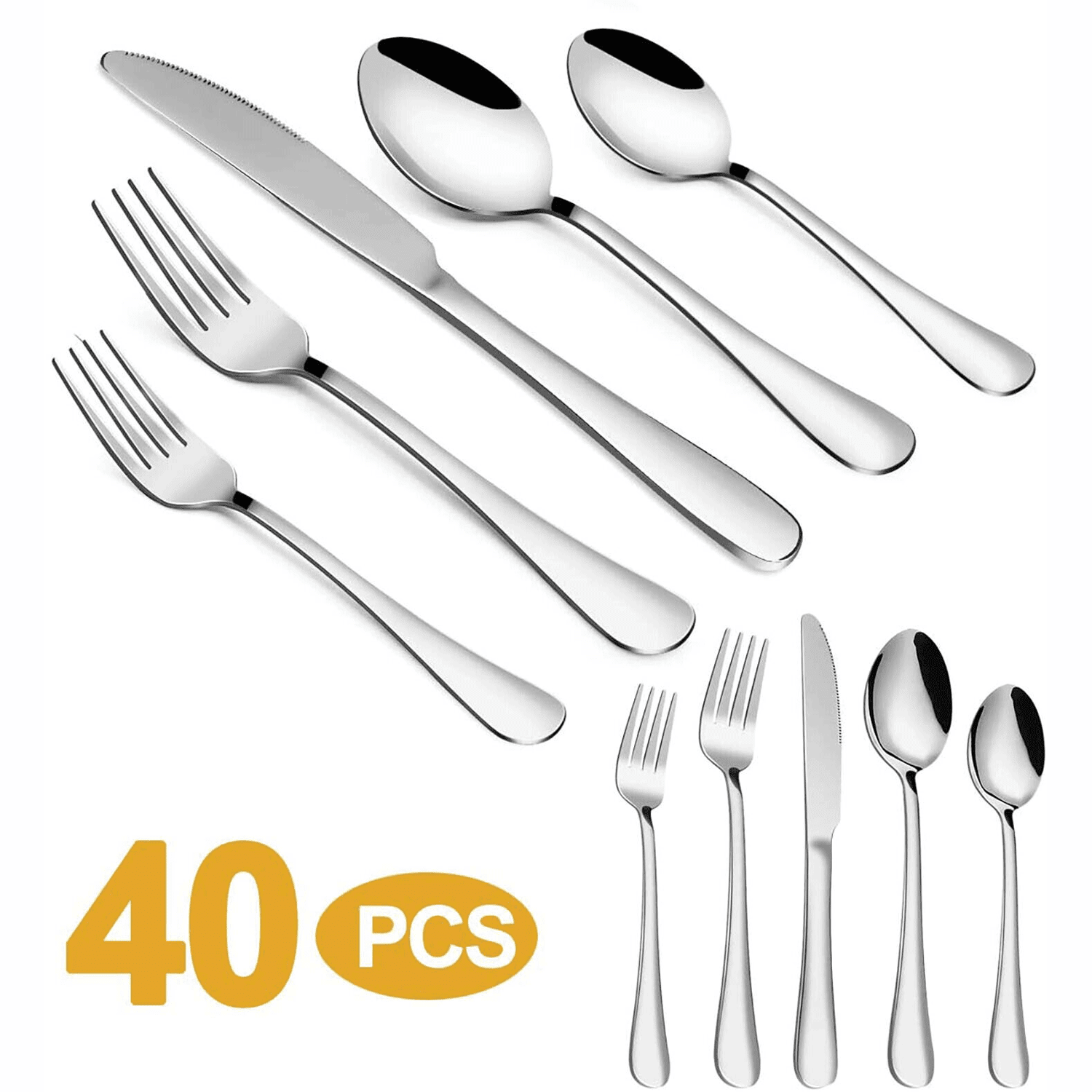 40 Piece Silverware Set Service Premium Stainless Steel Flatware Set,Mirror Polished Cutlery Utensil Set,Durable Home Kitchen Eating Tableware Set