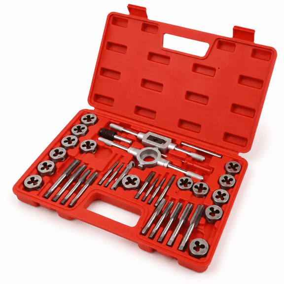 40-Piece Premium Tap and Die Set, Metric Screw Threads M3, M4, M5, M6, M7, M8, M10, M12, Both Coarse and Fine Types | Essential Threading Tool Kit with Complete Handles, Accessories and Case