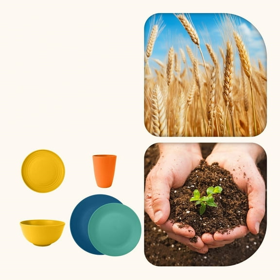 40-Piece Premium Wheat Straw Dinnerware Sets, Service for 8, Unbreakable Plates and Bowls Set - Cups Sets, Dinner Plates, Bowls for Kitchen,Dishwasher and Microwave Safe Dishes Set - Multi