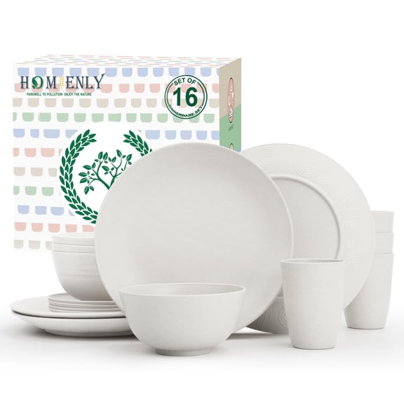 40-Piece Premium Wheat Straw Dinnerware Sets, Service for 8, Unbreakable Plates and Bowls Set - Cups Sets, Dinner Plates, Bowls for Kitchen,Dishwasher and Microwave Safe Dishes Set - Multi V