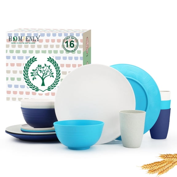 40-Piece Premium Wheat Straw Dinnerware Sets, Service for 8, Unbreakable Plates and Bowls Set - Cups Sets, Dinner Plates, Bowls for Kitchen,Dishwasher and Microwave Safe Dishes Set - Multi V