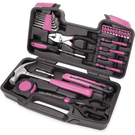 40-Piece All Purpose Household Pink Tool Kit for Girls, Ladies and Women - Includes All Essential Tools for Home, Garage, Office and College Dormitory Use