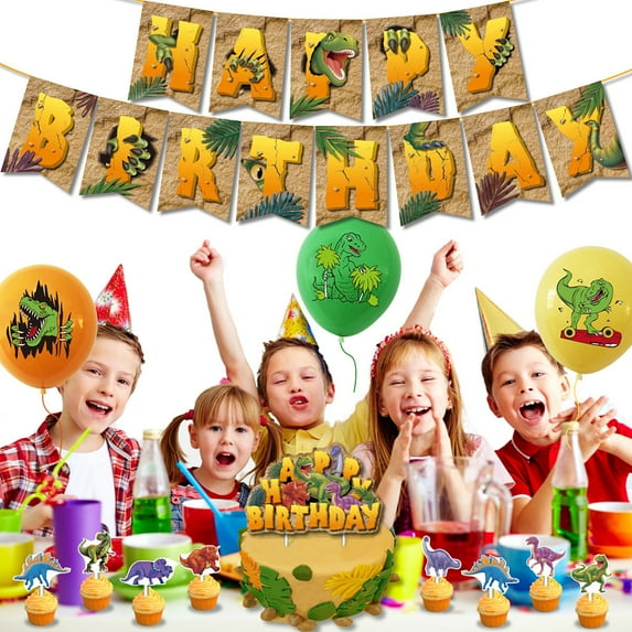 40 Piece Set Dinosaurs Theme Party Tyrannosaurus Kids Birthday Party Decoration Props Celebration Banner Balloons Cake Toppers Supplies