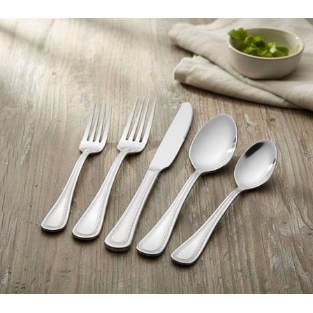 40 Piece Silverware Set for 8,  Stainless Steel Flatware Set, Mirror Polished Cutlery Set Utensil Set, Tableware Include Forks Spoons Knives for Home Restaurant, Beaded Handle, Dishwasher Safe