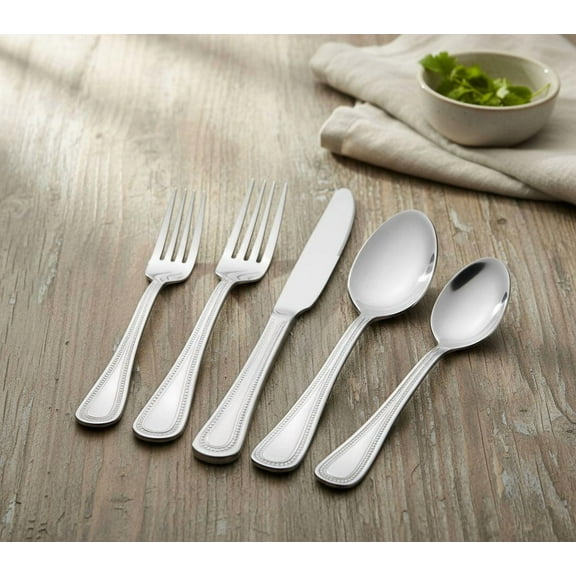 40 Piece Silverware Set for 8,  Stainless Steel Flatware Set, Mirror Polished Cutlery Set Utensil Set, Tableware Include Forks Spoons Knives for Home Restaurant, Beaded Handle, Dishwasher Safe