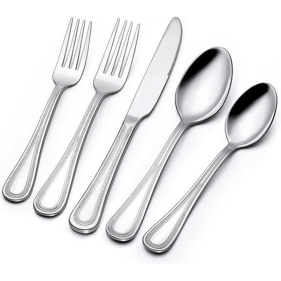 40 Piece Silverware Set for 8, Stainless Steel Flatware Set, Mirror Polished Cutlery Set Utensil Set, Tableware Include Forks Spoons Knives for Home Restaurant, Beaded Handle, Dishwasher Safe