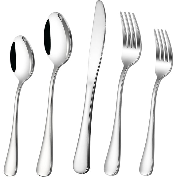 40-Piece Silverware Set, PETGLE Stainless Steel Flatware Cutlery Set Service for 8, Utensils Include Knife Fork Spoon, Mirror Polished, Dishwasher Safe