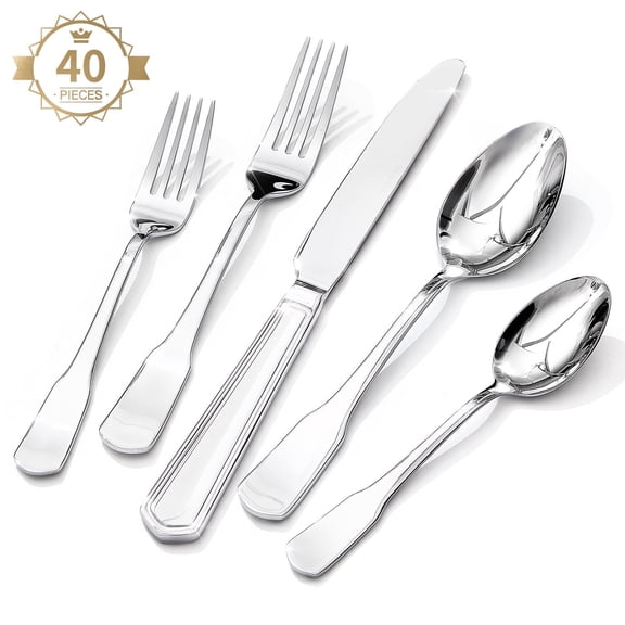 40-Piece Silverware Set, Stainless Steel Flatware Set for 8, Tableware Cutlery Set, Utensil Sets for Home Restaurant, Mirror Finish, Dishwasher Safe